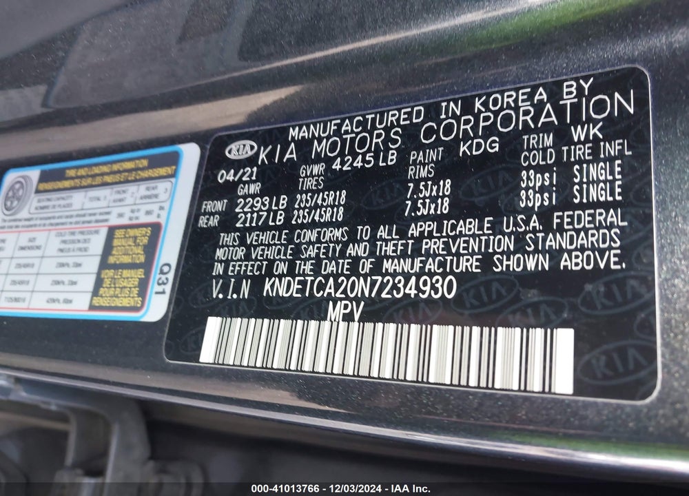 2022 KIA SELTOS SX TURBO VIN: KNDETCA20N7234930