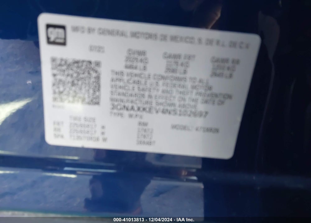 2022 CHEVROLET EQUINOX FWD LT VIN: 3GNAXKEV4NS102697