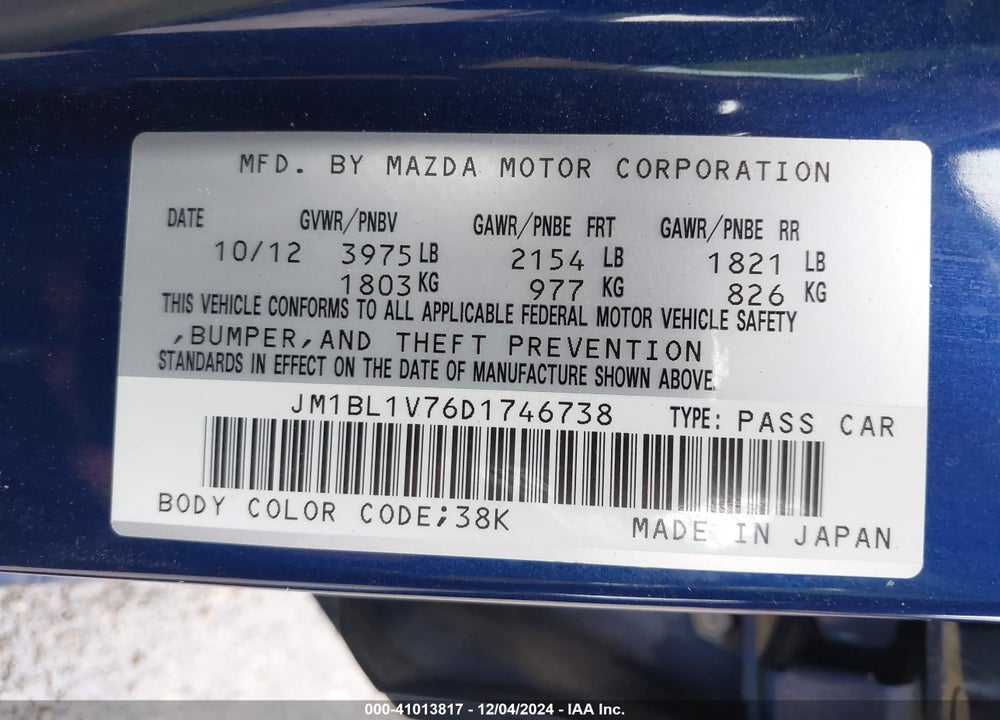 2013 MAZDA 3 I TOURING VIN: JM1BL1V76D1746738