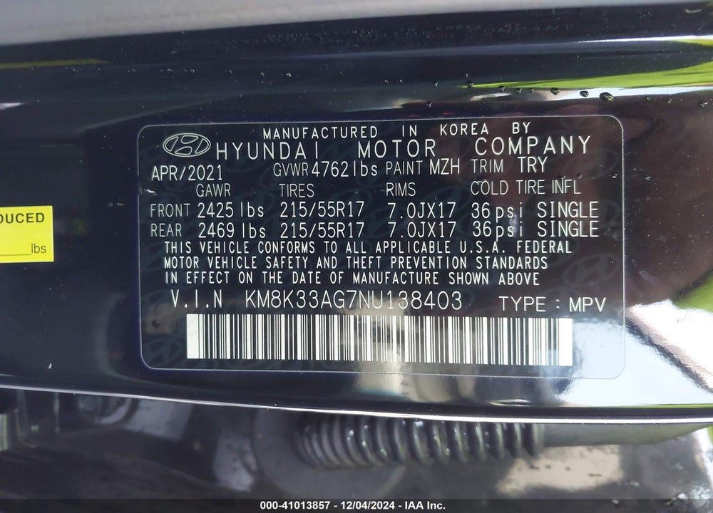 2022 HYUNDAI KONA ELECTRIC SEL VIN: KM8K33AG7NU138403
