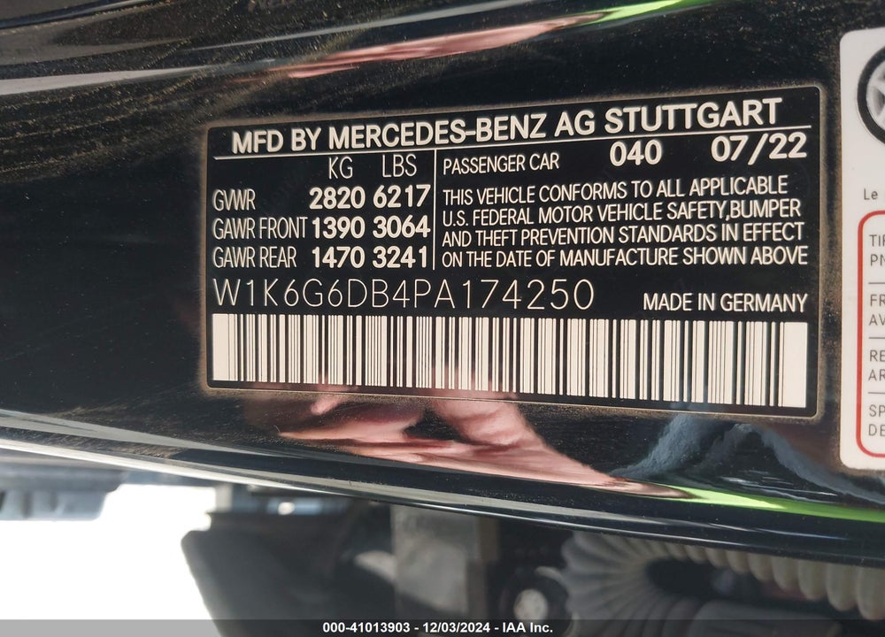 2023 MERCEDES-BENZ S 500 4MATIC VIN: W1K6G6DB4PA174250