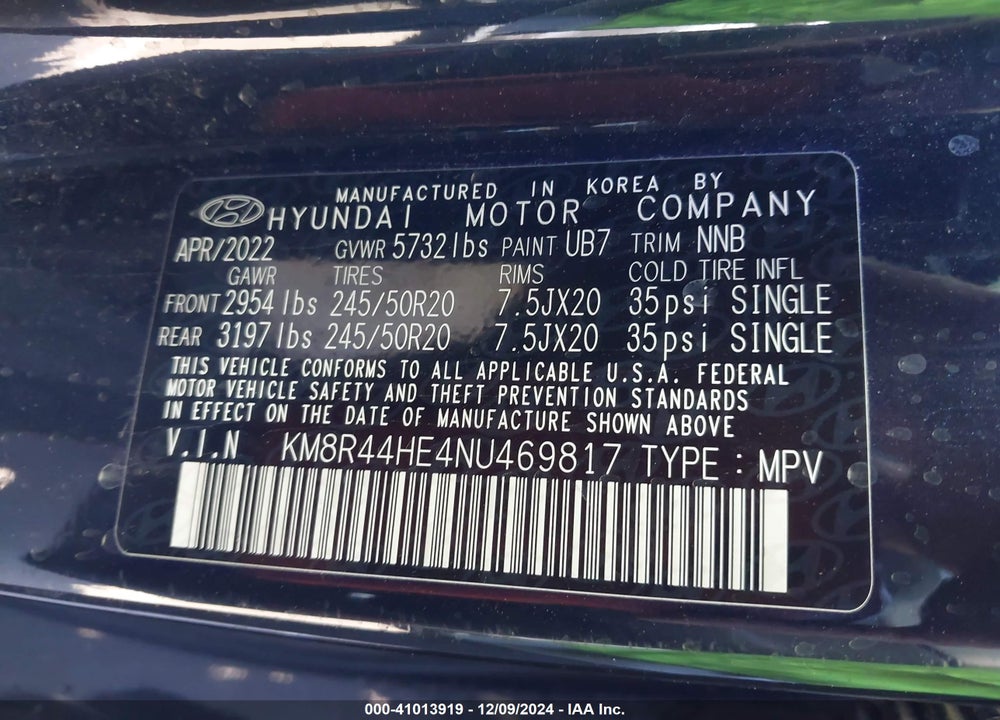 2022 HYUNDAI PALISADE SEL VIN: KM8R44HE4NU469817