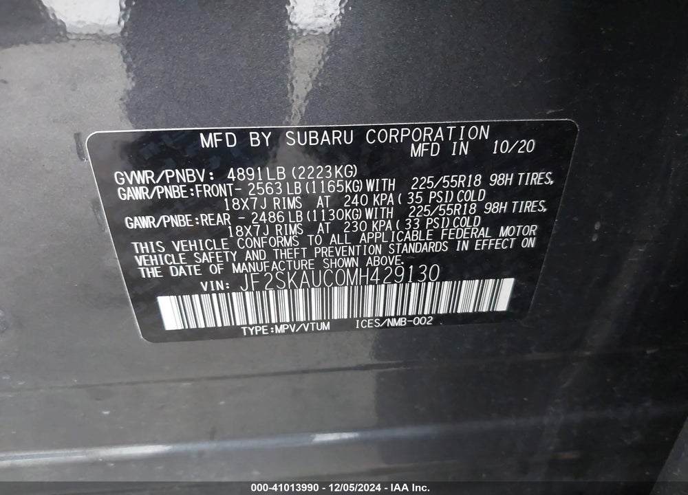 2021 SUBARU FORESTER LIMITED VIN: JF2SKAUC0MH429130