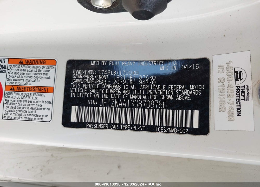2016 SCION FR-S VIN: JF1ZNAA13G8708766