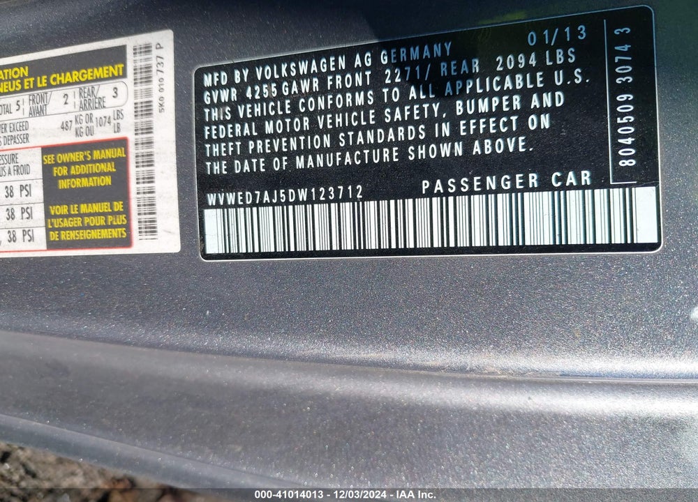 2013 VOLKSWAGEN GTI 2-DOOR VIN: WVWED7AJ5DW123712