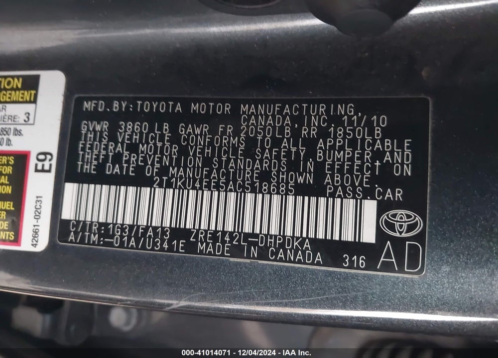 2010 TOYOTA MATRIX VIN: 2T1KU4EE5AC518685