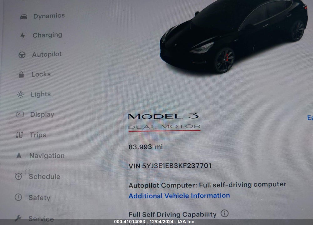 2019 TESLA MODEL 3 VIN: 5YJ3E1EB3KF237701