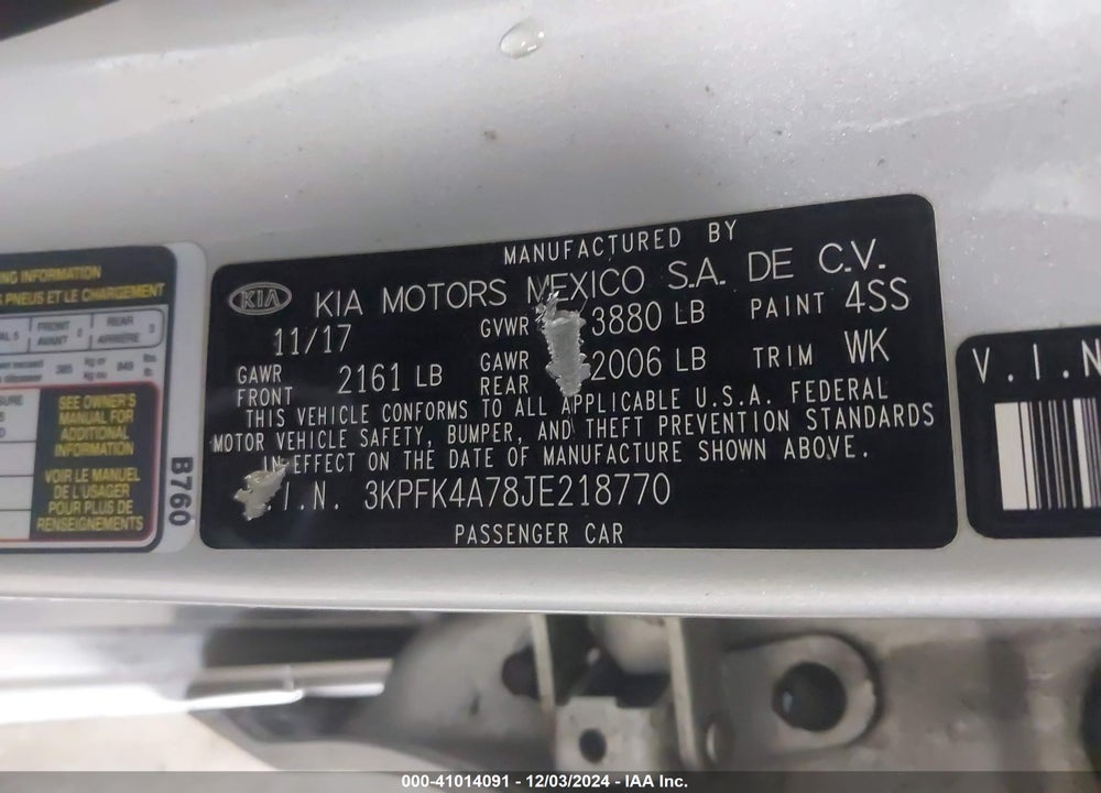 2018 KIA FORTE LX VIN: 3KPFK4A78JE218770