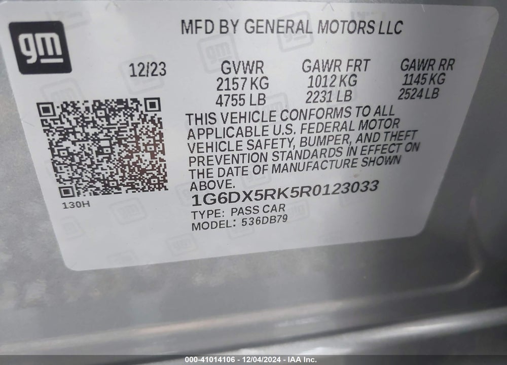 2024 CADILLAC CT5 LUXURY VIN: 1G6DX5RK5R0123033