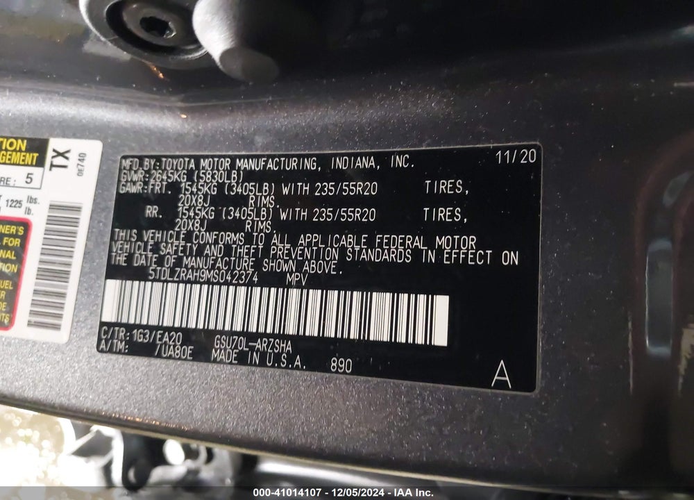 2021 TOYOTA HIGHLANDER XSE VIN: 5TDLZRAH9MS042374