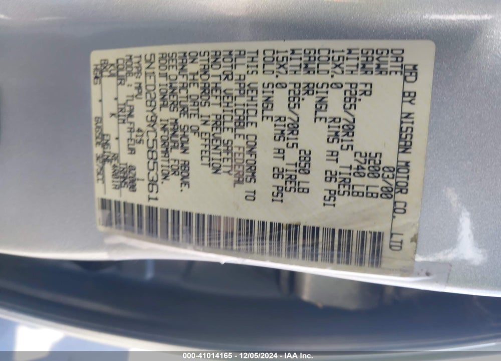 2000 NISSAN XTERRA SE/XE VIN: 5N1ED28Y9YC585361