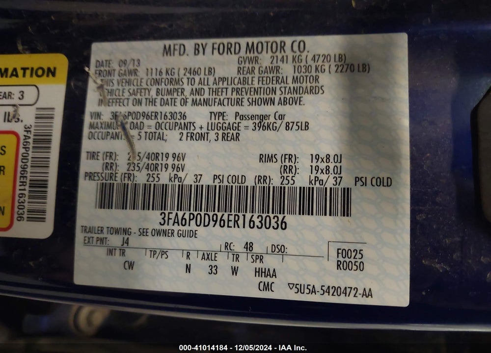 2014 FORD FUSION TITANIUM VIN: 3FA6P0D96ER163036