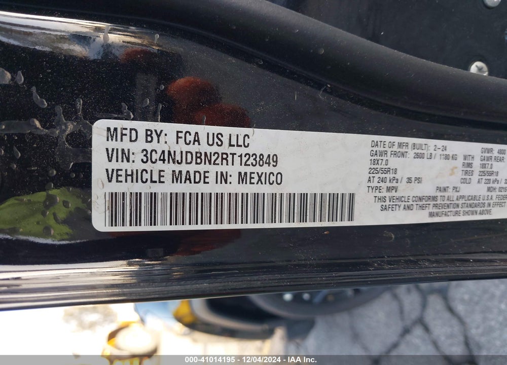 2024 JEEP COMPASS LATITUDE 4X4 VIN: 3C4NJDBN2RT123849