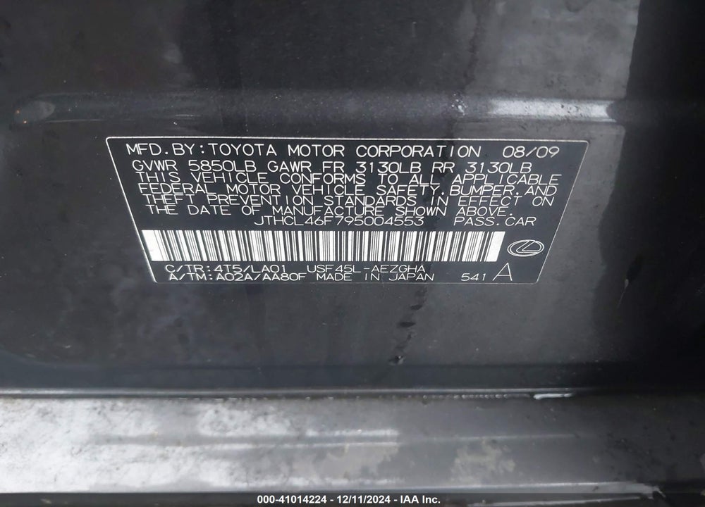 2009 LEXUS LS 460 VIN: JTHCL46F795004553