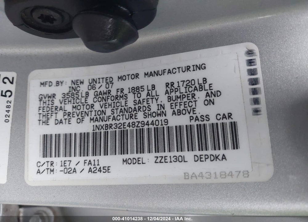 2008 TOYOTA COROLLA CE VIN: 1NXBR32E48Z944019