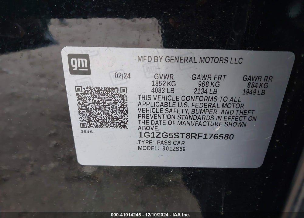 2024 CHEVROLET MALIBU VIN: 1G1ZG5ST8RF176580