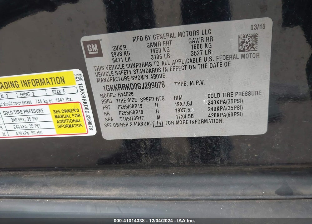 2016 GMC ACADIA SLT-1 VIN: 1GKKRRKD0GJ299078