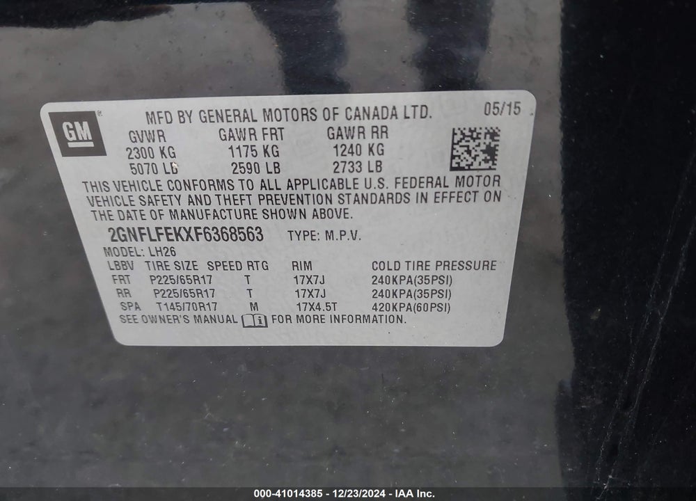 2015 CHEVROLET EQUINOX 1LT VIN: 2GNFLFEKXF6368563