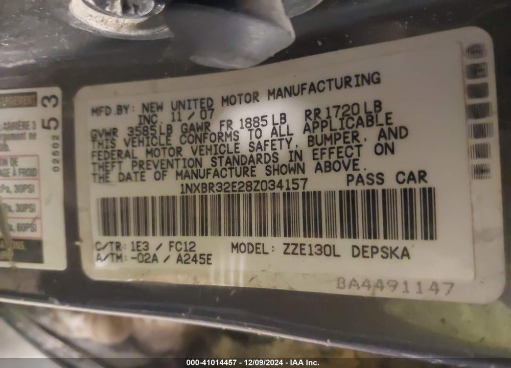 2008 TOYOTA COROLLA S VIN: 1NXBR32E28Z034157