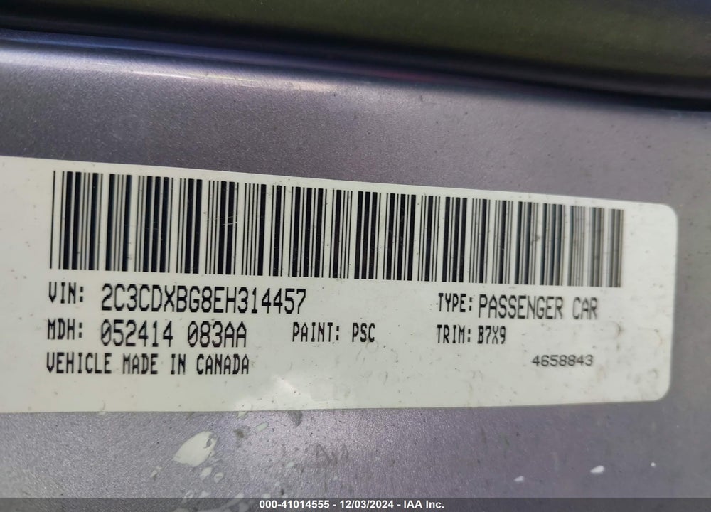 2014 DODGE CHARGER SE VIN: 2C3CDXBG8EH314457