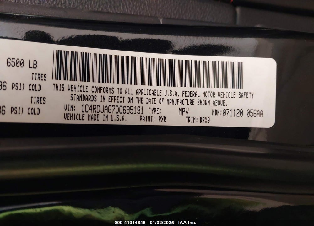 2013 DODGE DURANGO VIN: 1C4RDJAG7DC695191