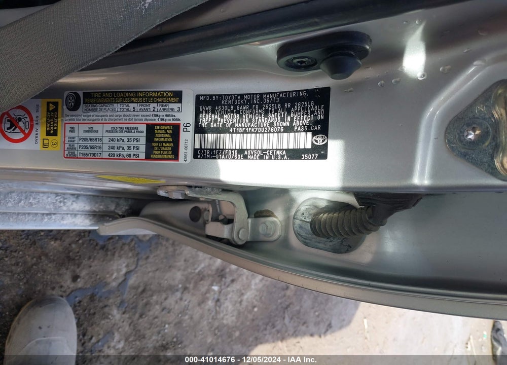 2013 TOYOTA CAMRY LE VIN: 4T1BF1FK7DU276076