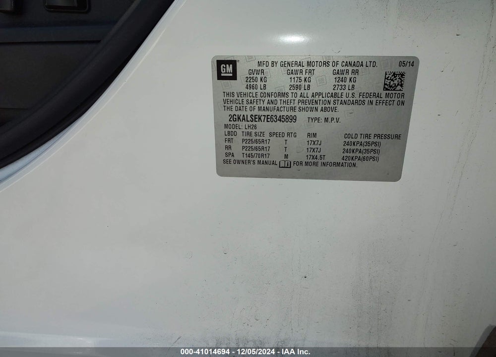 2014 GMC TERRAIN SLT-1 VIN: 2GKALSEK7E6345899