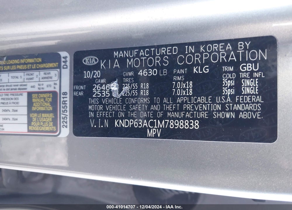 2021 KIA SPORTAGE S VIN: KNDP63AC1M7898838