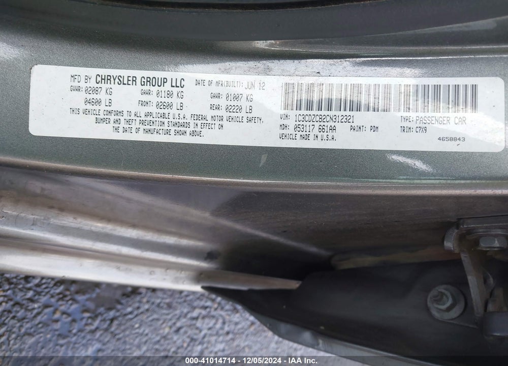 2012 DODGE AVENGER SXT VIN: 1C3CDZCB2CN312321
