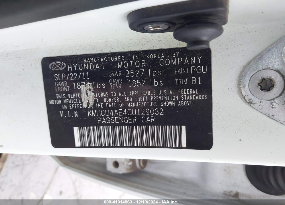 2012 HYUNDAI ACCENT GLS VIN: KMHCU4AE4CU129032