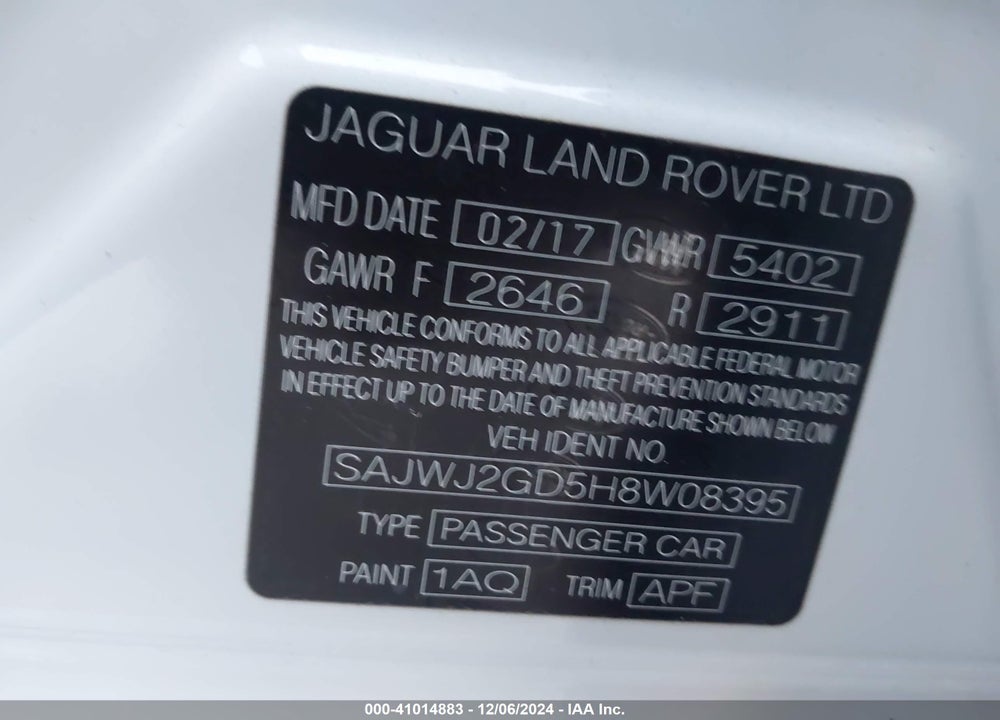 2017 JAGUAR XJL VIN: SAJWJ2GD5H8W08395