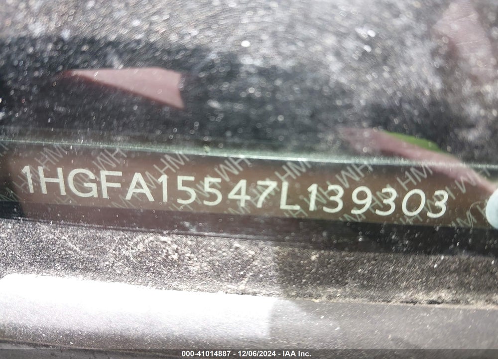2007 HONDA CIVIC LX VIN: 1HGFA15547L139303