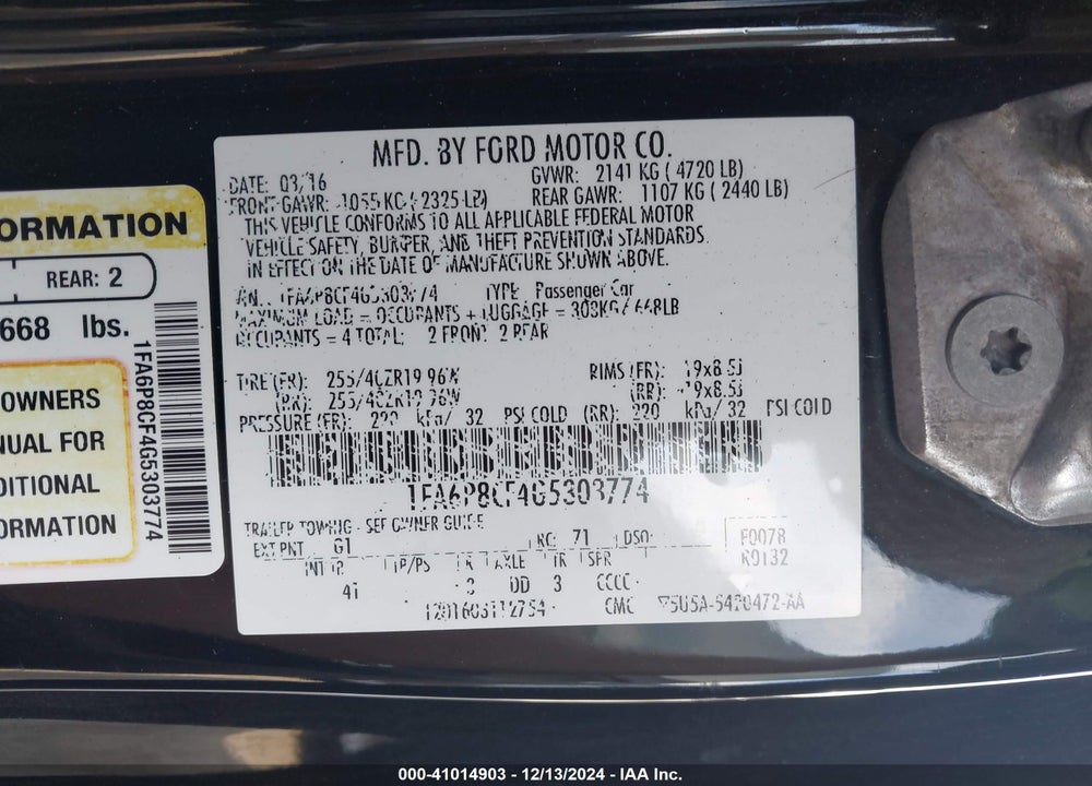 2016 FORD MUSTANG GT PREMIUM VIN: 1FA6P8CF4G5303774