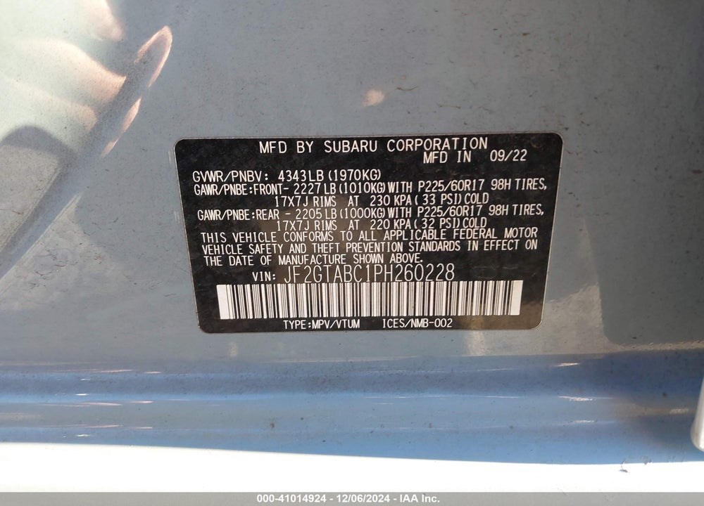 2023 SUBARU CROSSTREK VIN: JF2GTABC1PH260228