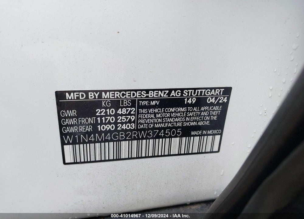 2024 MERCEDES-BENZ GLB 250 VIN: W1N4M4GB2RW374505