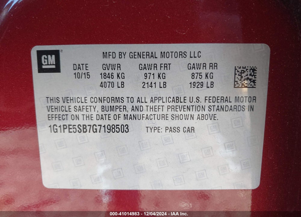 2016 CHEVROLET CRUZE LIMITED 1LT AUTO VIN: 1G1PE5SB7G7198503