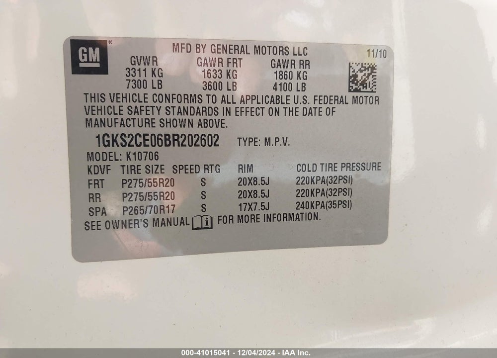 2011 GMC YUKON SLT VIN: 1GKS2CE06BR202602