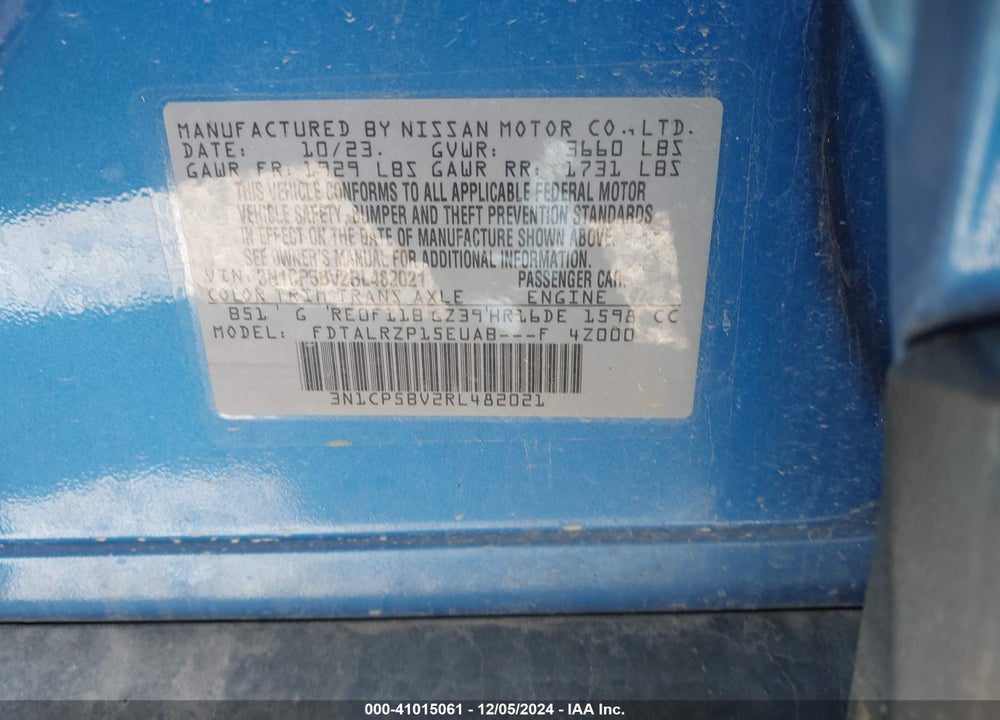 2024 NISSAN KICKS S XTRONIC CVT VIN: 3N1CP5BV2RL482021