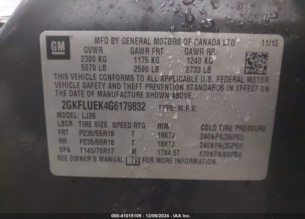 2016 GMC TERRAIN SLT VIN: 2GKFLUEK4G6179832
