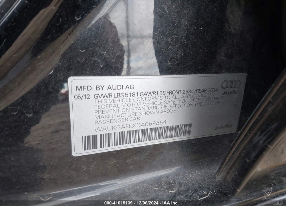 2013 AUDI S4 3.0T PREMIUM PLUS VIN: WAUKGAFLXDA068864