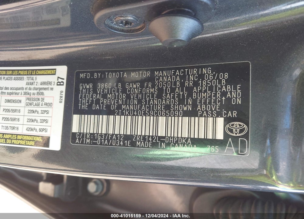 2009 TOYOTA MATRIX VIN: 2T1KU40E59C065090