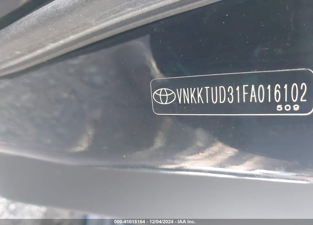 2015 TOYOTA YARIS L VIN: VNKKTUD31FA016102