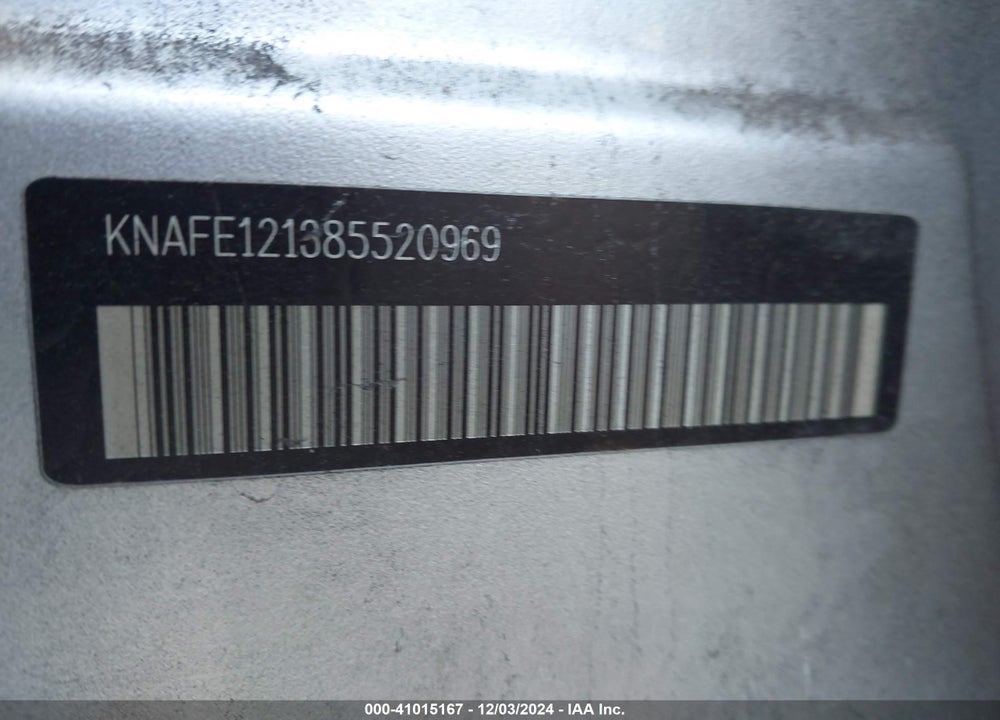 2008 KIA SPECTRA EX VIN: KNAFE121385520969