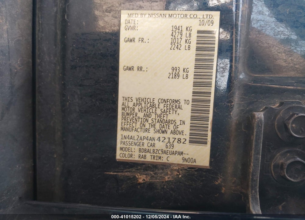 2010 NISSAN ALTIMA 2.5 S VIN: 1N4AL2AP4AN421782