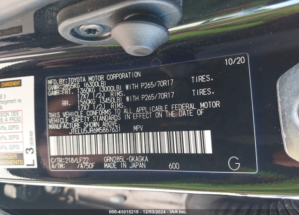 2021 TOYOTA 4RUNNER TRD PRO VIN: JTELU5JR6M5867631
