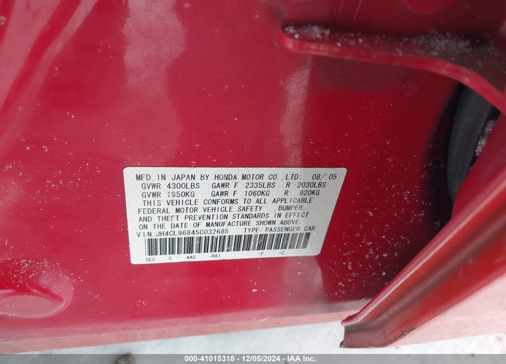 2005 ACURA TSX VIN: JH4CL96845C032685