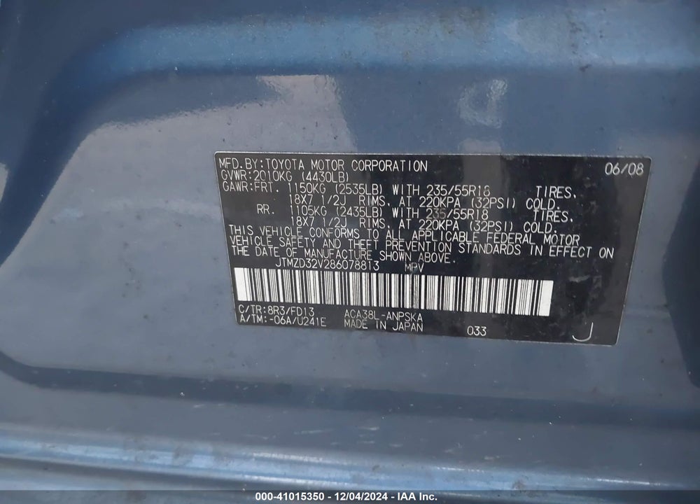 2008 TOYOTA RAV4 SPORT VIN: JTMZD32V286078813