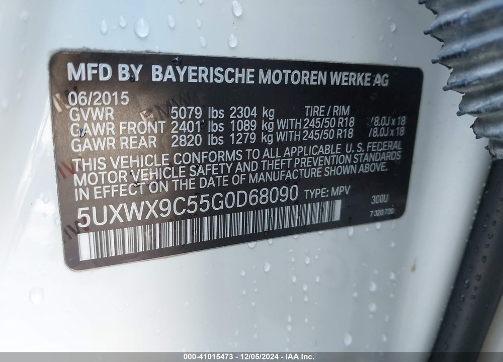 2016 BMW X3 VIN: 5UXWX9C55G0D68090