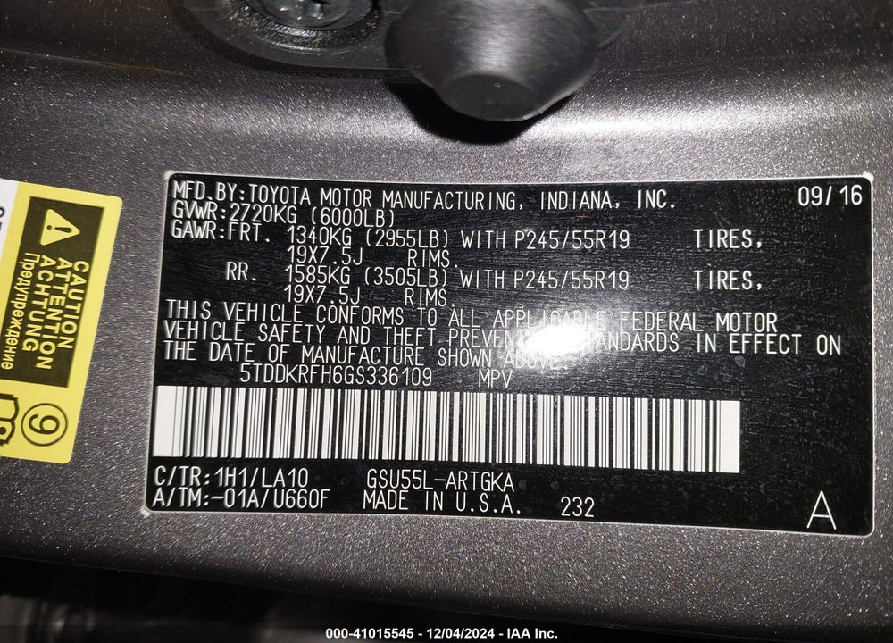 2016 TOYOTA HIGHLANDER LIMITED PLATINUM V6 VIN: 5TDDKRFH6GS336109