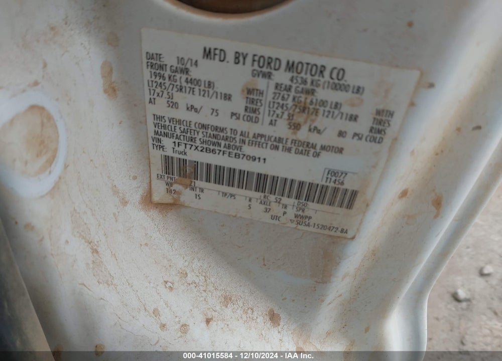 2015 FORD F-250 XL VIN: 1FT7X2B67FEB70911